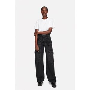American Eagle Super High Rise Baggy Wide Leg‎ Cargo Jeans Black Y2K Womens 8